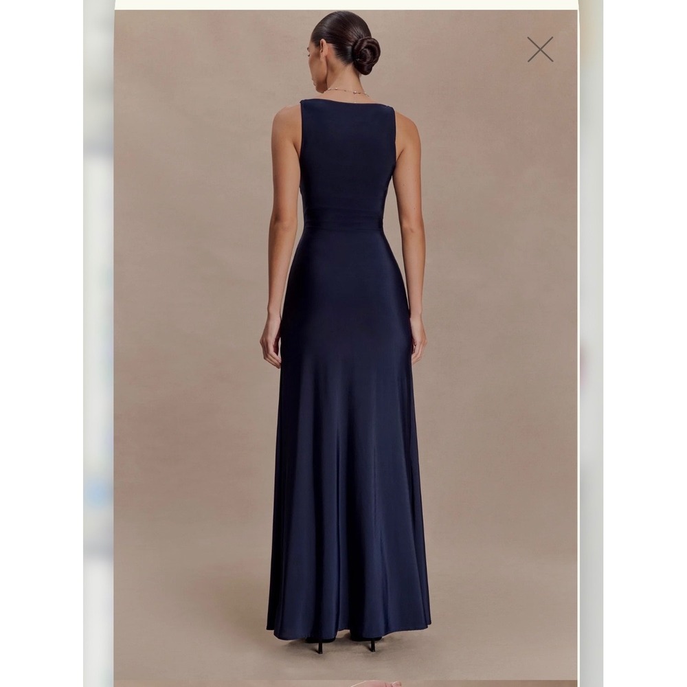 Meshki Perrie Slinky Ruched Maxi Dress Ink Blue Bodycon Maxi Evening Large NWT - Picture 11 of 11